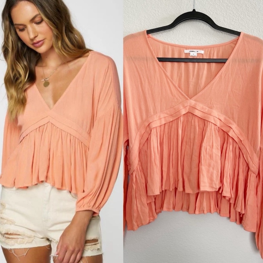 O’Neill $50 Peach Orange Long Sleeve Woven Top